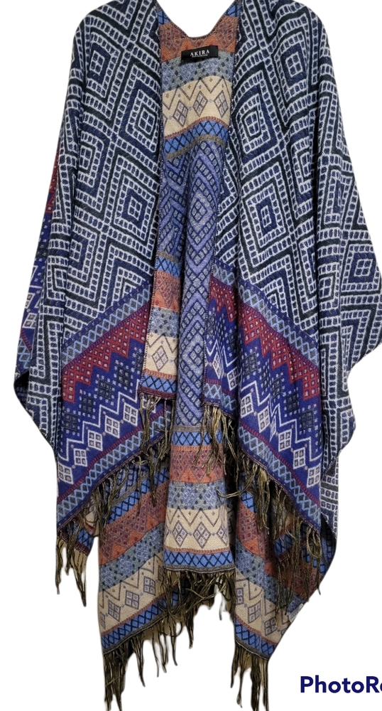 Akira Boho Aztec Sleeveless Shawl Sweater one size